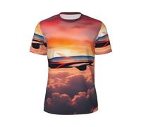 Airplane Sunsets Sky Print Men Short-Sleeved T-Shirt Breathable Lightweight Summer Fashion Gym Workout Casual Wear