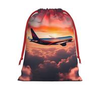 Airplane Sunsets Sky Print Reusable Drawstring Gift Bags For Candy Bag Birthday, Wedding Or Daily