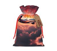 Airplane Sunsets Sky Print Stylish Drawstring Pouches,Reusable Drawstring Gift Bags,Perfect For Holiday And Party