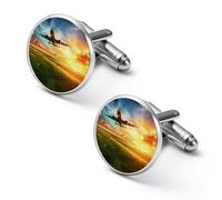 Airplane Taking Off From The Airport Cufflinks for Men Women Cuff Links Tuxedo Shirt Personalised Printed Jewelry Accessories