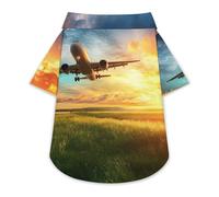 Airplane Taking Off From The Airport Dog Hawaiian Shirt Stretch Collar Button Down Pet Clothes for Small Medium Puppy