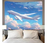 Airplane Tapestry Wall Hanging Sky Extra Large Tapestry Fabric Wall Hangings Art 3D Print Tapestries for Bedroom Living Room Home Decor 230x274 cm a-9707