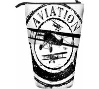 Airplane Telescopic Pencil Stationery Case Pens Storage Box with Zipper Closure for Women Men Boys Girls Stamp with The Text Aviation Sky Flight Wings Jet Machine