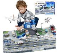Airplane Toy Set with Trucks, Helicopter, Planes, Signs and Airport Playmat, Interactive Early Learning Toys for Boys Girls, Great Gift for Birthday
