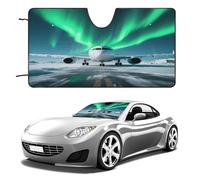 Airplane Under The Polar Night Sky Car Windshield Sun Shade - Reflector Sunshade Offers Ultimate Protection for Car Interior, Cool Reflective Sun Blocker Fits Small Sedans, Mini SUVs 55"x30"