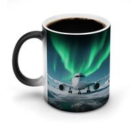 Airplane Under The Polar Night Sky Color Changing Mug 11 Oz Heat Changing Coffee Mugs Funny Magic Cup Heat Sensitive Ceramics Mug Novelty Coffee Cups Personalized Customized Gift Idea for Men & Women