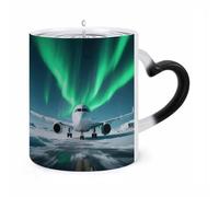 Airplane Under The Polar Night Sky Color Changing Mug Heat Changing Coffee Mugs Funny Magic Cup Heat Sensitive Travel Mug Novelty Coffee Cups Personalized Customized Gift Idea for Men & Women 11 Oz