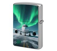 Airplane Under The Polar Night Sky Lighter Case Metal Double-Sided Lighter Cover Pocket Lighters Sleeve Windproof Lighters Accessories for Men Women