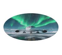 Airplane Under The Polar Night Sky Round Area Rug Non Slip Backing Doormat Water Absorbent Plush Throw Low-Pile Non-Slip Floor Mat Carpet for Living Room Bedroom Entryway Nursery Room 60 * 60cm