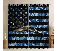 Airplane Window Curtains Army Camouflage Aircraft Window Drapes for Kid Boy Room Decor, Blue Camo American Flag Window Treatments Grommet Top 2 Panel Set Bedroom Curtains, 66Wx72L inch