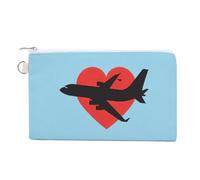 Airplane with Heart Portable Canvas Coin Purse Fashion Pencil Case Travel Makeup Bag