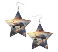 Airplanes are soaring Prints Leather Star-Shaped Earrings Lightweight And Stylish Accessories For Parties Dances And Everyday Life.