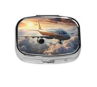 Airplanes are Soaring Square Pill Box Lightweight and Portable, with 2 Plastic Inserts, Suitable for Carrying in Pockets or Wallets.