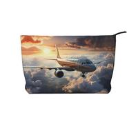 Airplanes are soaring Women's corduroy cosmetic bag, portable zipper hand-held wallet, suitable for travel and daily storage of cosmetics,