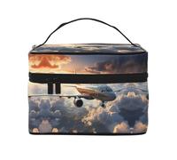 Airplanes are soaring Women's travel cosmetic bag, (9x6.5x6.2 inches) portable large capacity cosmetic bag, large cosmetic bag storage bag for girls, Black, One Size