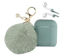 Airpod 2nd Gen Case Cover PERSONALLY YOURZ Airpod 1st, 2nd Generation Case Silicone Protective Case Cover 【Support Wireless Charging, Front LED Visible】 Keyring & Soft Fluffy Pompom - CACTUS GREEN