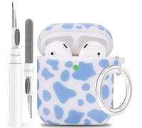Airpod Case Soft Silicone Rubber Flexible Skin Cow Print LitoDream Airpods Case Cover for Apple AirPods 2&1 Cute for Girls with Keychain (Blue Cow)