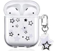 AirPod Case with Star Keychain, Cute Charms Star Pattern Design Clear Soft Protective Cover Compatiable with AirPods 2nd & 1st Generation Case