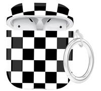 Airpods 2/1 Gen Case with Cleaner Pen, Airpods 2nd/1st Generation Cover Protective Skin Girl Women with Luxury Pearl Keychain for Apple iPod 2nd/1st Gen - Black White Checkered