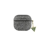 Airpods 3. Generation Compatible Case Guess Licensed Glitter Stone Finish Triangle Logo Trim Chain Khaki
