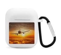 Airpods Charging Case Cover Silicone Shockproof Case Cover Case with Keychain Aircraft Plane at Sunset Printed Case for Airpods 2nd/1st Gen