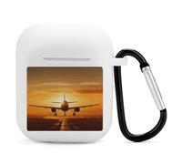 Airpods Charging Case Cover Silicone Shockproof Case Cover Case with Keychain Aircraft Plane at Sunset Printed Case for Airpods 2nd/1st Gen
