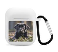 Airpods Charging Case Cover Silicone Shockproof Case Cover Case with Keychain Black Labrador Puppy Printed Case for Airpods 2nd/1st Gen