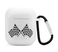 Airpods Charging Case Cover Silicone Shockproof Case Cover Case with Keychain Checkered Flags Race Flag Printed Case for Airpods 2nd/1st Gen