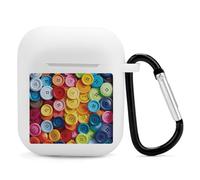 Airpods Charging Case Cover Silicone Shockproof Case Cover Case with Keychain Colorful Buttons Printed Case for Airpods 2nd/1st Gen