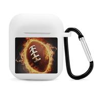 Airpods Charging Case Cover Silicone Shockproof Case Cover Case with Keychain Flaming American Football Printed Case for Airpods 2nd/1st Gen