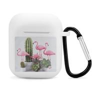 Airpods Charging Case Cover Silicone Shockproof Case Cover Case with Keychain Flamingo Succulent Plants Printed Case for Airpods 2nd/1st Gen