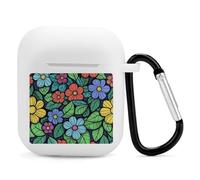 Airpods Charging Case Cover Silicone Shockproof Case Cover Case with Keychain Green Leaves Graffiti Art Printed Case for Airpods 2nd/1st Gen