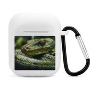 Airpods Charging Case Cover Silicone Shockproof Case Cover Case with Keychain Green Snake Printed Case for Airpods 2nd/1st Gen
