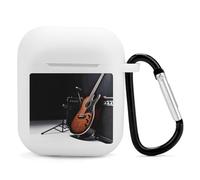 Airpods Charging Case Cover Silicone Shockproof Case Cover Case with Keychain Musical Instrument Guitar Printed Case for Airpods 2nd/1st Gen