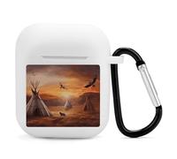 Airpods Charging Case Cover Silicone Shockproof Case Cover Case with Keychain Native American Tribes Printed Case for Airpods 2nd/1st Gen