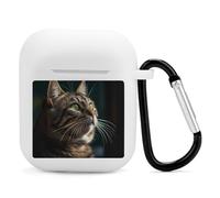 Airpods Charging Case Cover Silicone Shockproof Case Cover Case with Keychain Tabby Cat Pictures Printed Case for Airpods 2nd/1st Gen