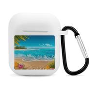 Airpods Charging Case Cover Silicone Shockproof Case Cover Case with Keychain Tropical Blue Sea Beach Printed Case for Airpods 2nd/1st Gen