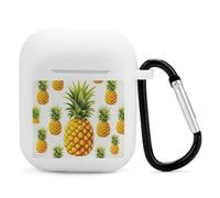 Airpods Charging Case Cover Silicone Shockproof Case Cover Case with Keychain Yellow Pineapple on White Background Illustration Printed Case for Airpods 2nd/1st Gen