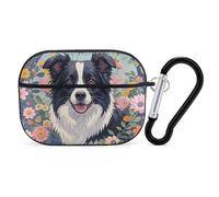 AirPods Pro 2nd Generation Case, Border Collie Florals AirPods Pro 2 Case Cover Skin Protective Hard Case Cover Shockproof Portable iPod Pro Cases with Keychain for Girls Women Men
