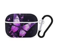 AirPods Pro 2nd Generation Hard Protective Case Cover for Women Men Butterfly Purple AirPods Pro Case Accessories with Keychain