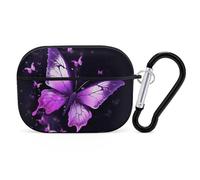 AirPods Pro 2nd Generation Hard Protective Case Cover for Women Men Butterfly Purple AirPods Pro Case Accessories with Keychain