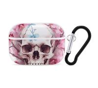 AirPods Pro 2nd Generation Hard Protective Case Cover for Women Men Human Skull Pink Flowers AirPods Pro Case Accessories with Keychain