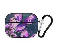 AirPods Pro 2nd Generation Hard Protective Case Cover for Women Men Lovely Purple Butterflys AirPods Pro Case Accessories with Keychain