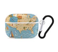 AirPods Pro 2nd Generation Hard Protective Case Cover for Women Men Nautical Sailboat Map AirPods Pro Case Accessories with Keychain