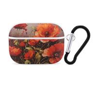 AirPods Pro 2nd Generation Hard Protective Case Cover for Women Men Oil Painting Red Flower AirPods Pro Case Accessories with Keychain