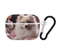 AirPods Pro 2nd Generation Hard Protective Case Cover for Women Men Pomeranian and Flowers AirPods Pro Case Accessories with Keychain