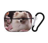 AirPods Pro 2nd Generation Hard Protective Case Cover for Women Men Pomeranian and Flowers AirPods Pro Case Accessories with Keychain