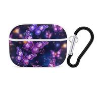 AirPods Pro 2nd Generation Hard Protective Case Cover for Women Men Purple Cute Butterfly Print AirPods Pro Case Accessories with Keychain