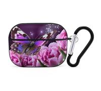 AirPods Pro 2nd Generation Hard Protective Case Cover for Women Men Purple Flower Butterfly AirPods Pro Case Accessories with Keychain
