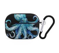 AirPods Pro Case Blue Watercolor Octopus AirPods Pro 2/ProProtective Case Accessory with Keychain Shockproof Full Protective Cover Supports Wireless Charging